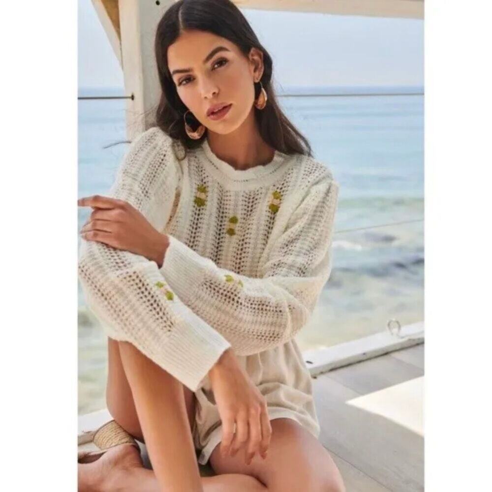 Sugarlips Floral Embroidered Pointelle Sweater